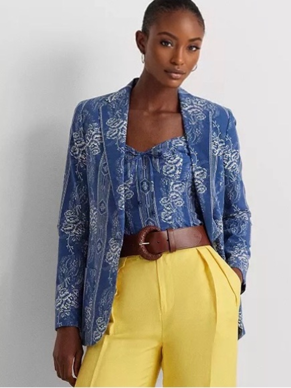 Ralph Lauren Blue Floral Print Tailored Blazer